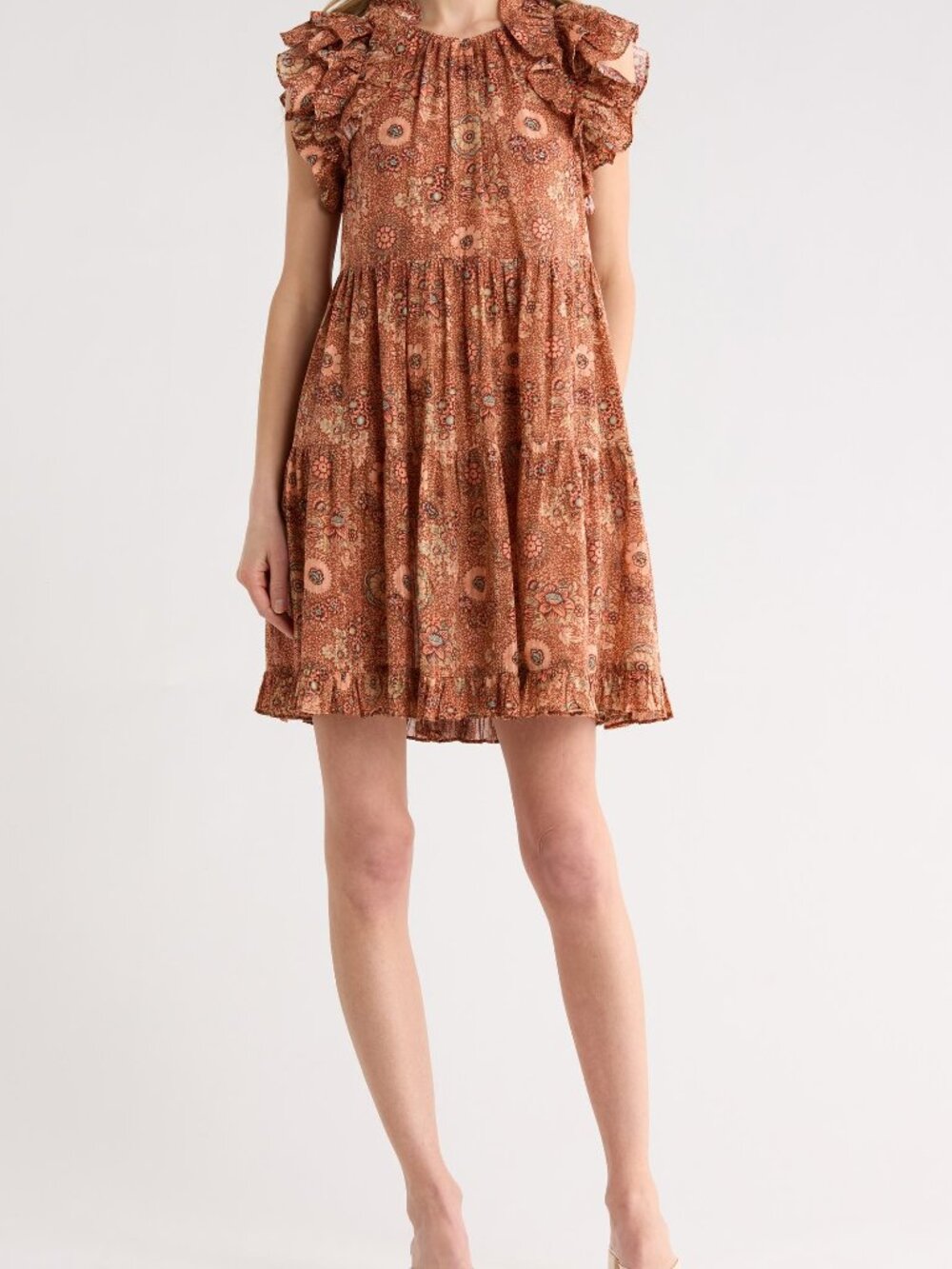 NWT ULLA JOHNSON Adele Dress Brown Rosebud Floral Cap Sleeve Size 2